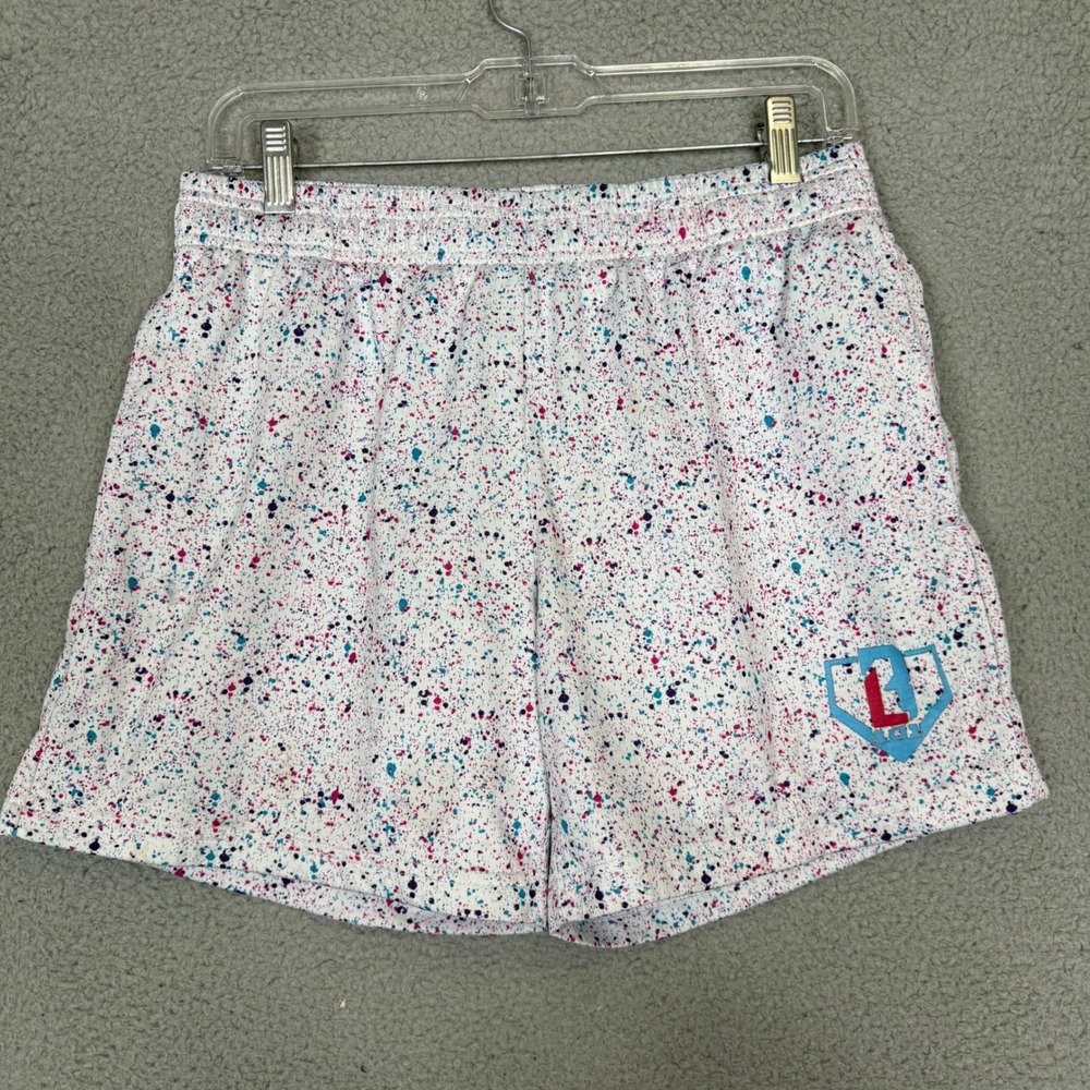 B101 Apparel Baseball Mens Paint Splatter Mesh Shorts White Multi Size Small